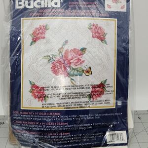 (2)Vintage Bucilla Floral Hearts Pillow Embroidery Kits Barbara Baatz Design